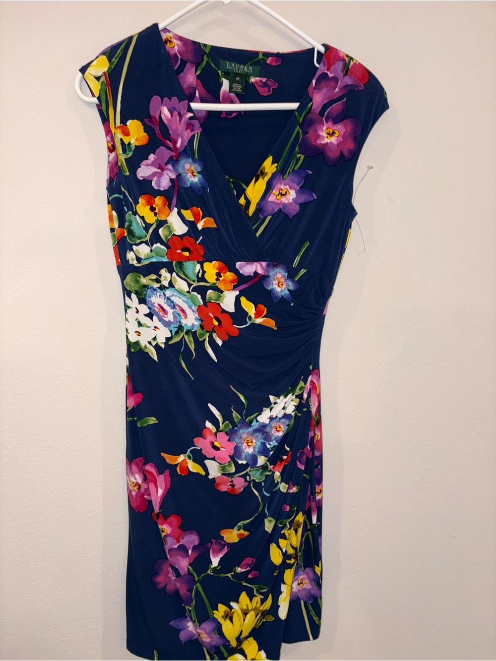 Lauren Ralph Lauren Navy Floral Faux-Wrap Midi Dress